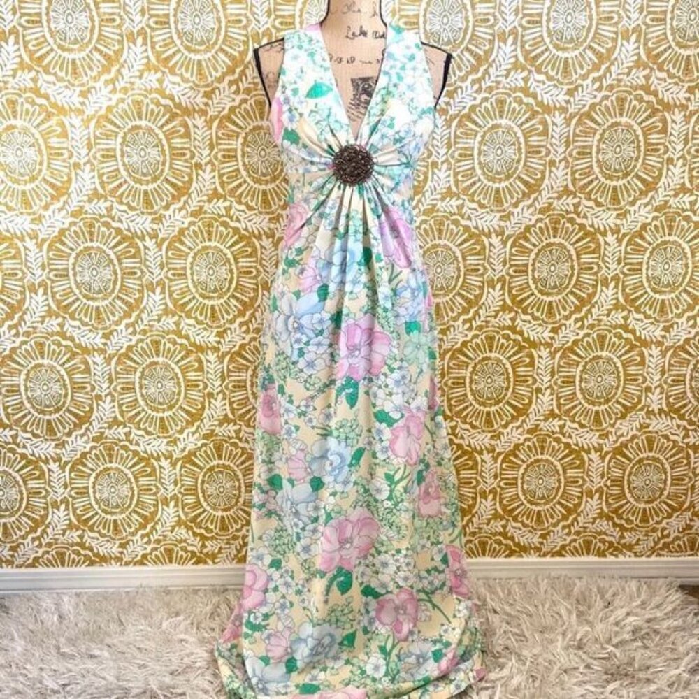 Corky Craig California Rare Vintage 70’s Floral Sleeveless Maxi Dress size S/M
